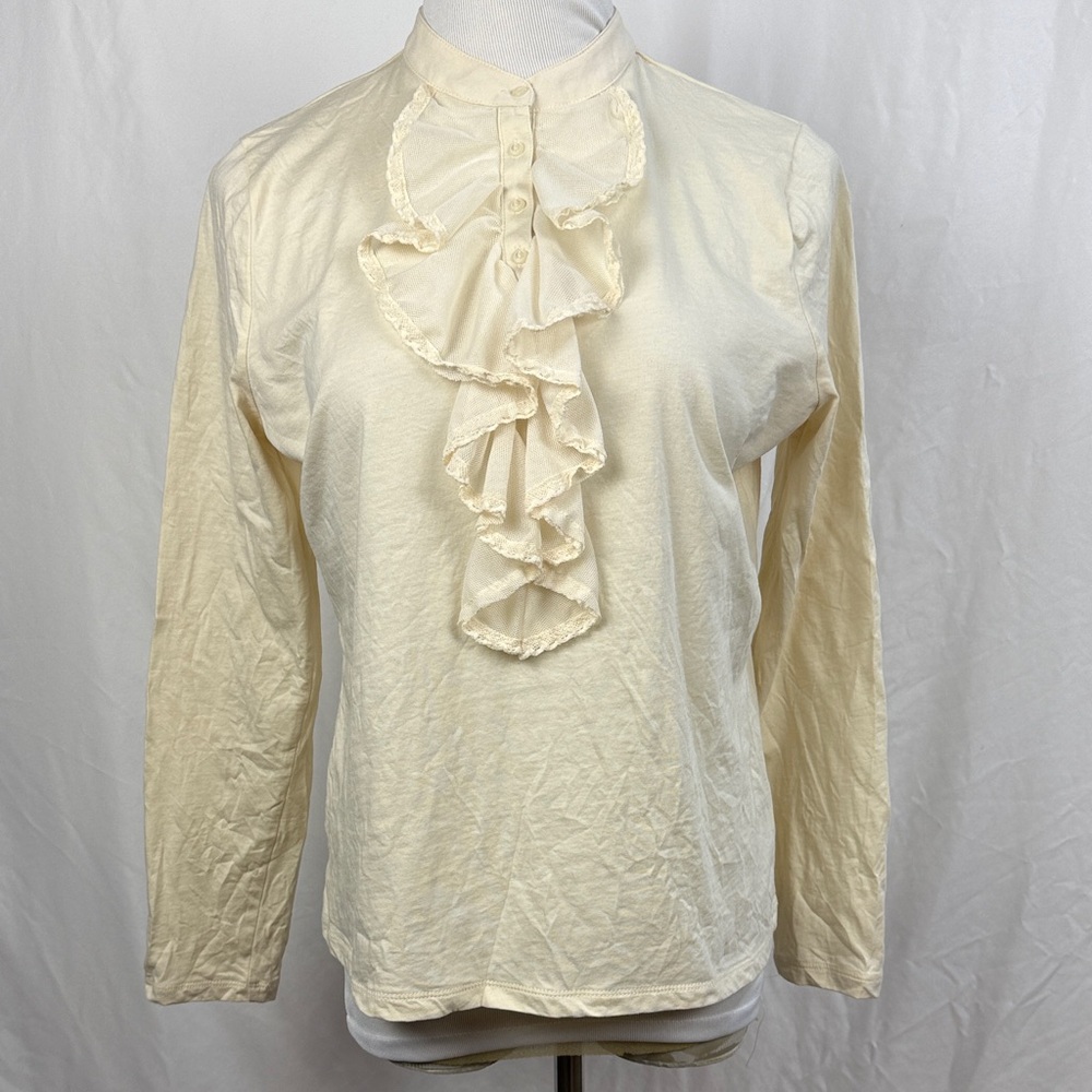 Chic Cream Ruffle Front Cotton Blouse